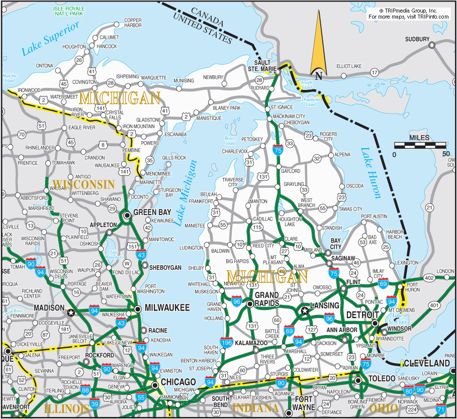 Road Map Of Michigan Highways Michigan Travel Images