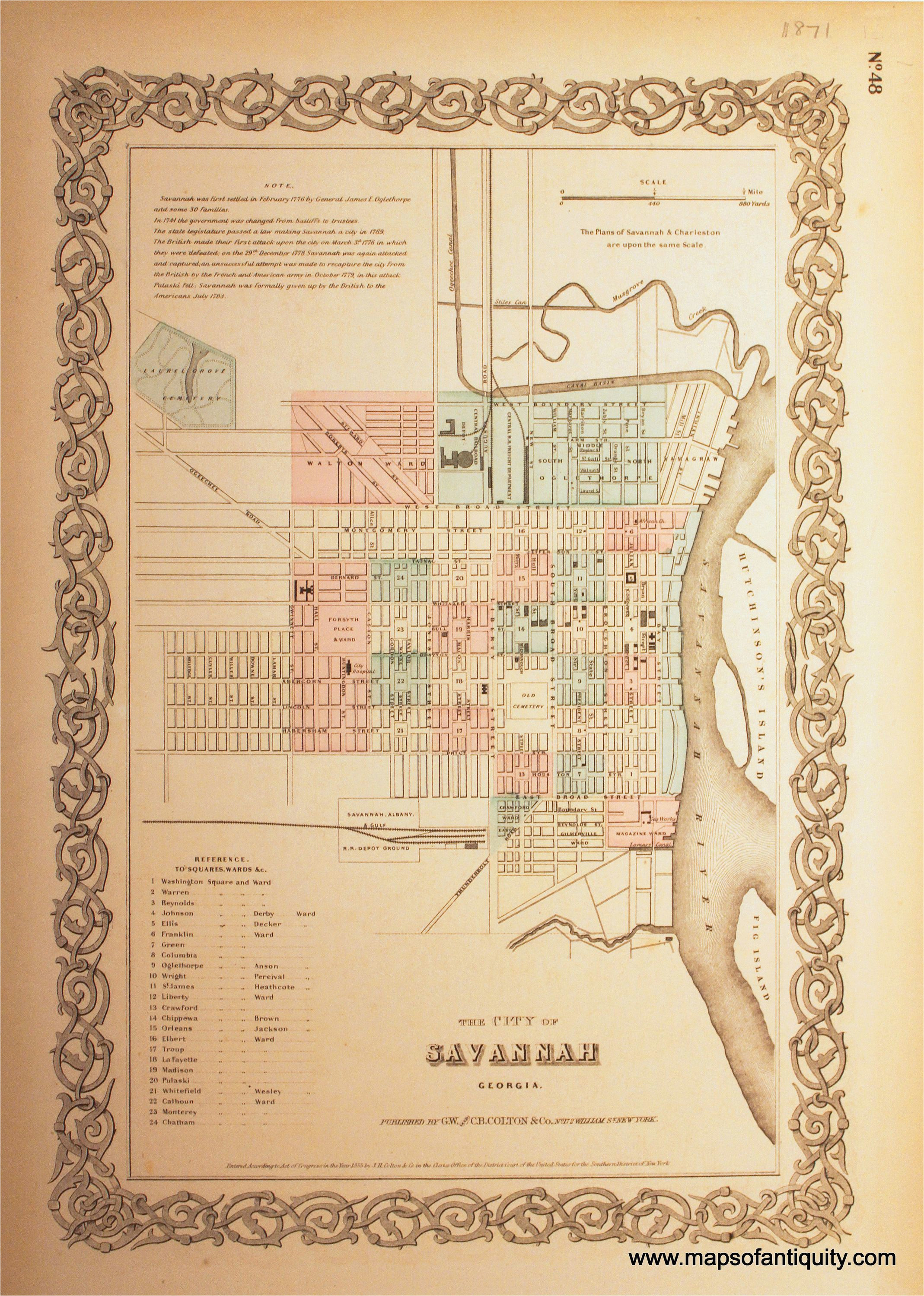 the city of savannah georgia reproduction antique maps and