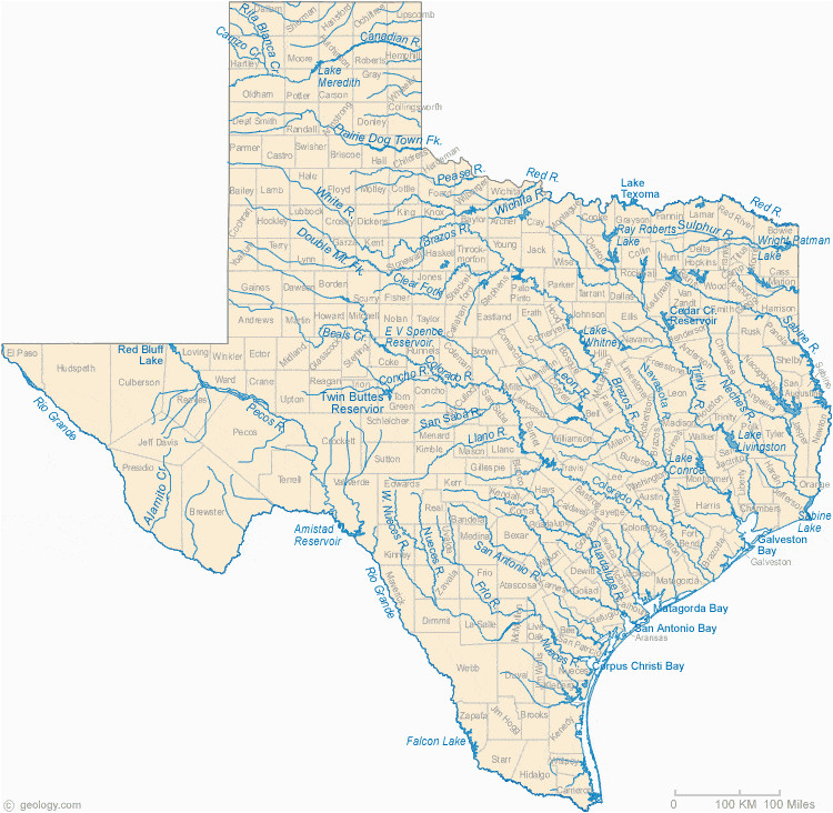 map of texas lakes streams and rivers