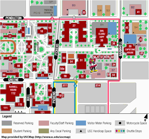 University Of South Carolina Campus Map Map Of The World