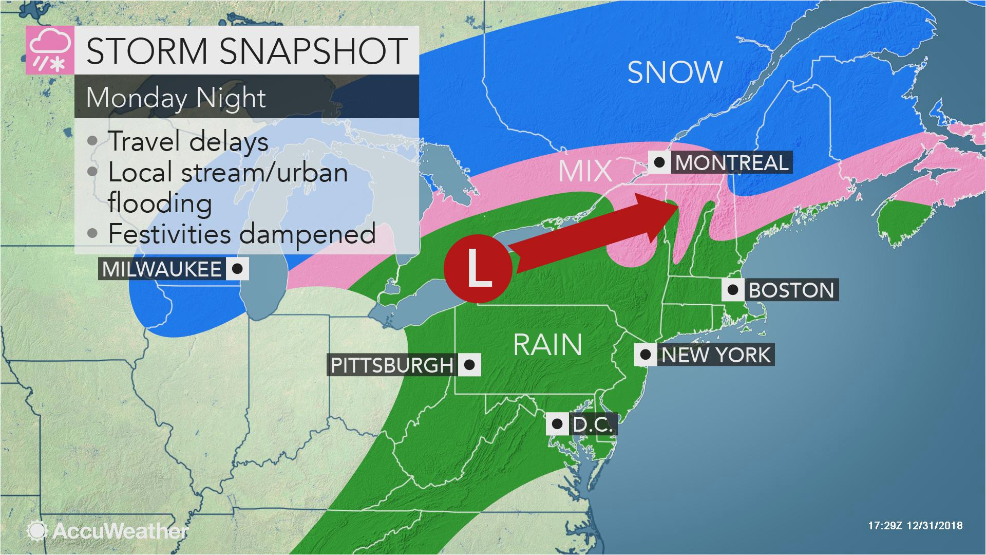 rainstorm mild air to close out 2018 and begin 2019 in northeastern us