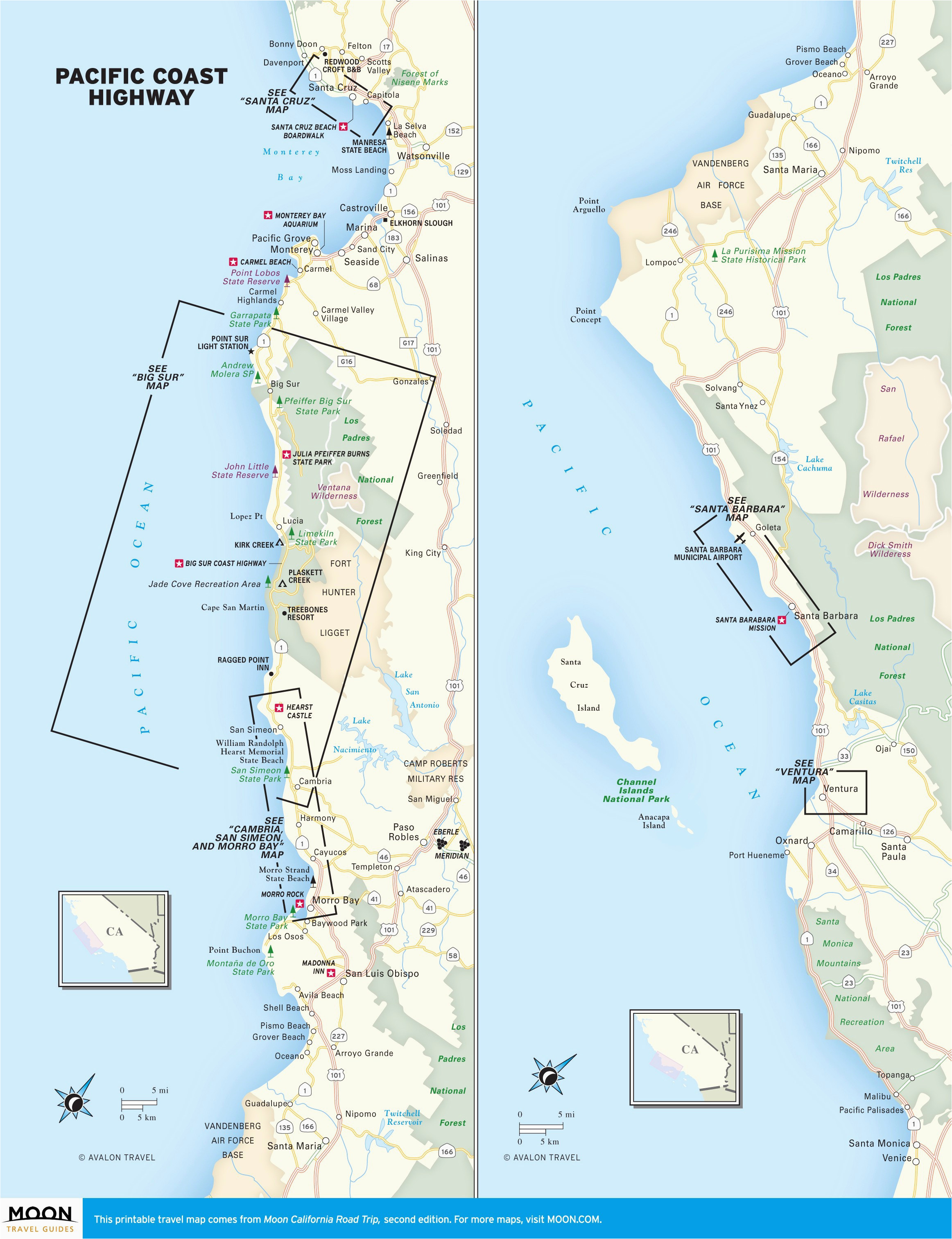 california coast road trip map printable southern us coast highway