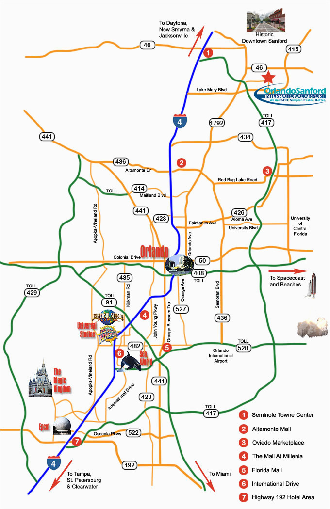 orlando sanford international airport area map and directions to