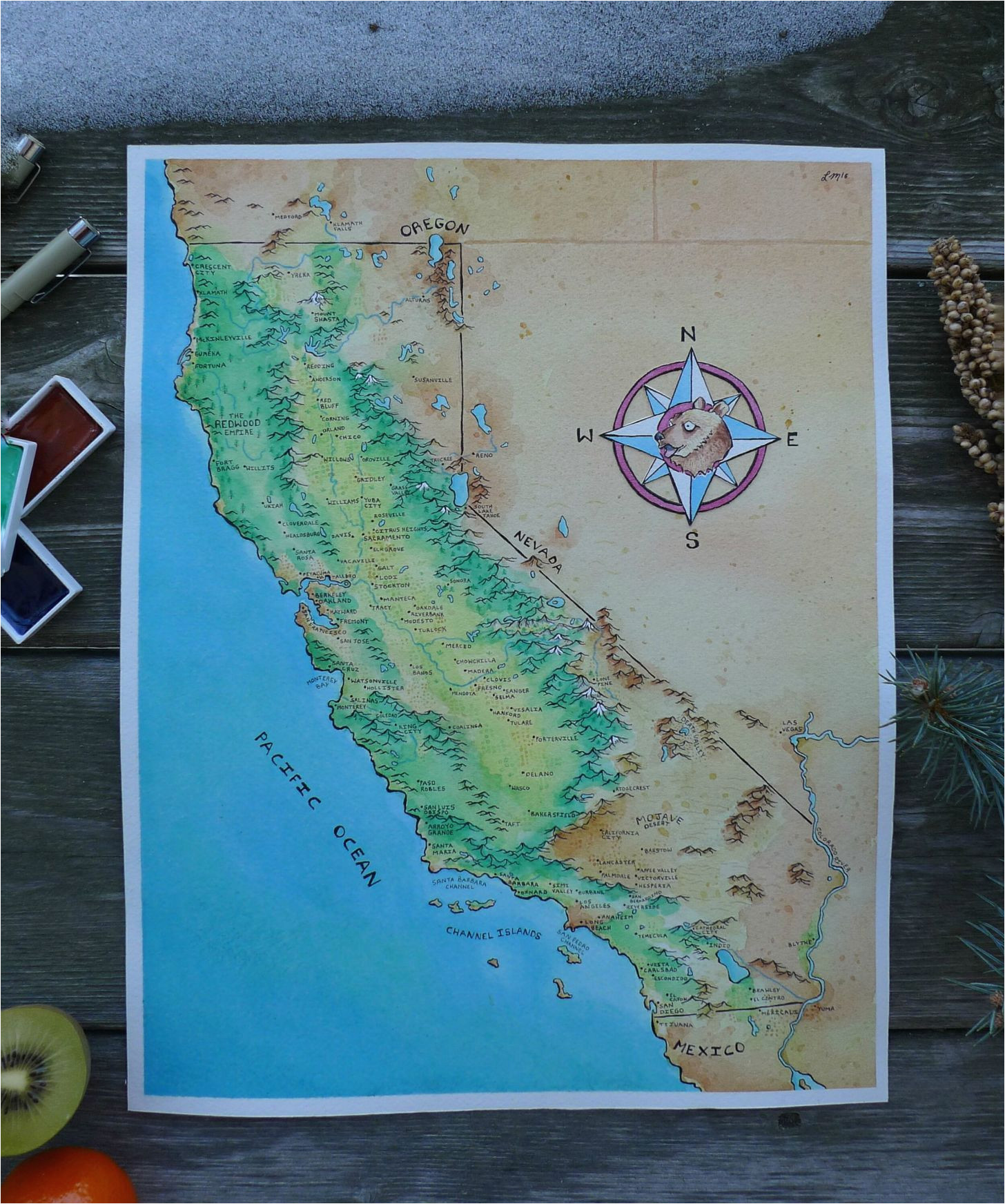 i painted a fantasy watercolor map of california map map