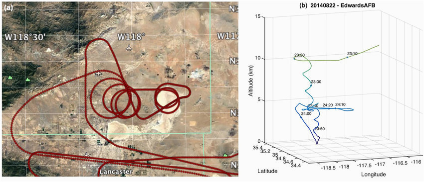 a map of the track of the spiral down over edwards afb california