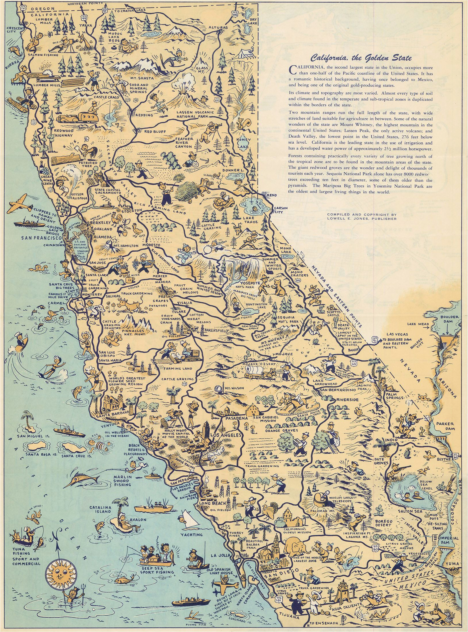 whimsical old map depicts california at a time when hollywood was a