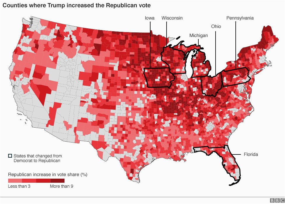 us election 2016 trump victory in maps bbc news