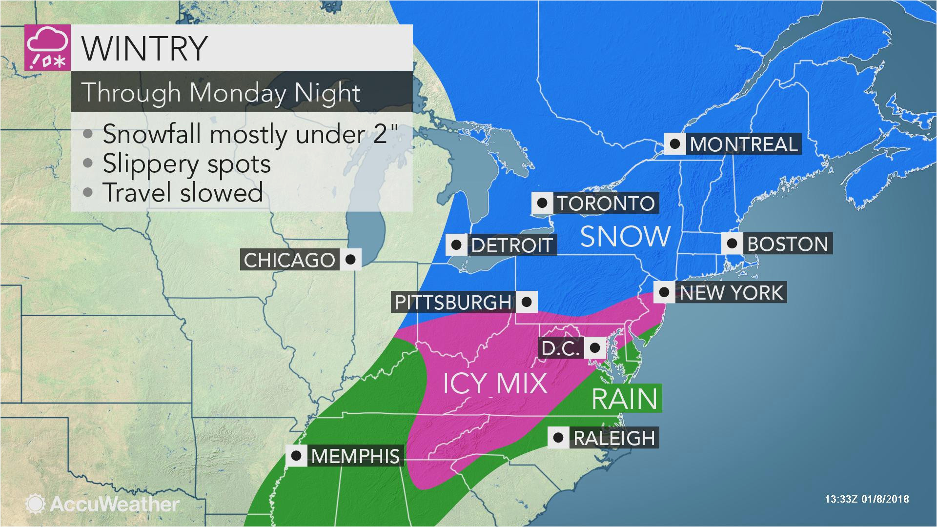 ice snow may turn roads into skating rink in eastern us on monday