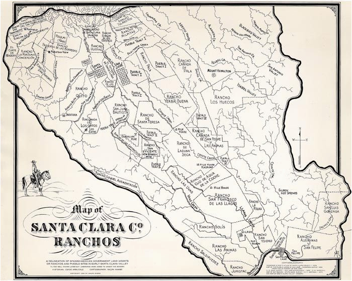 California Ranchos Map Ralph Rambo S Hand Drawn Map Of Santa Clara Valley Ranchos During