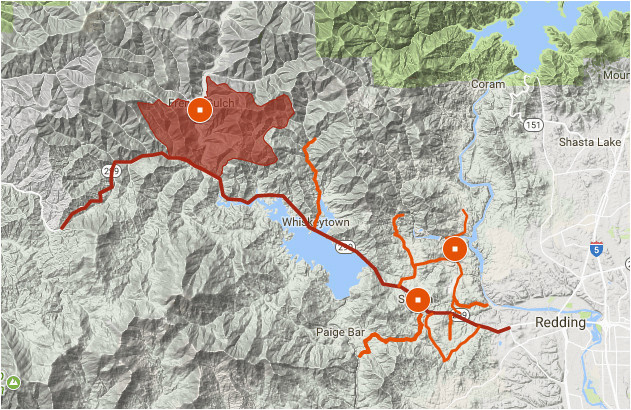 map carr fire perimeter and evacuations west of redding
