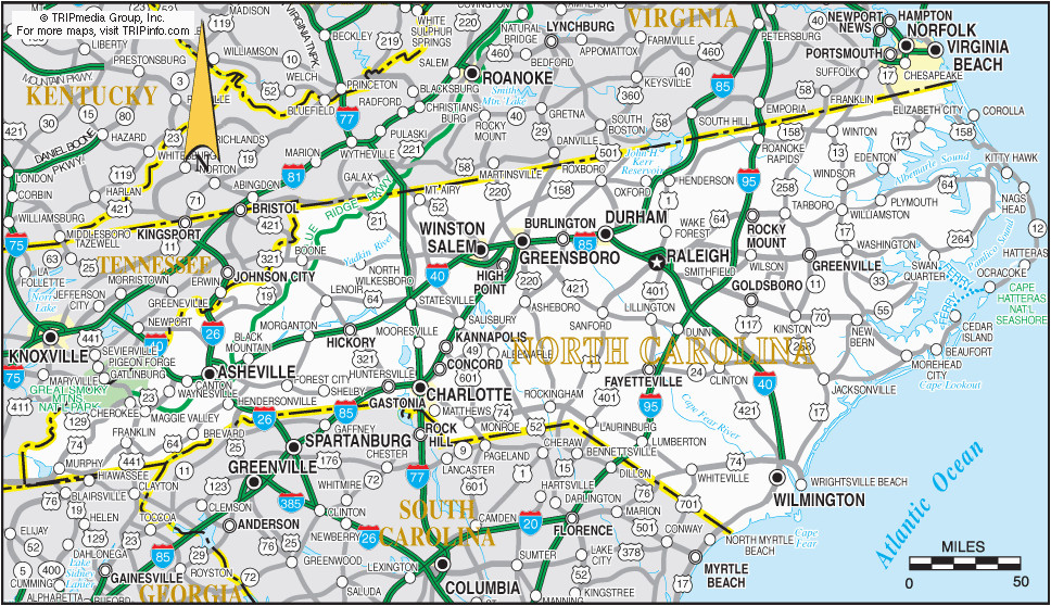 north carolina road map