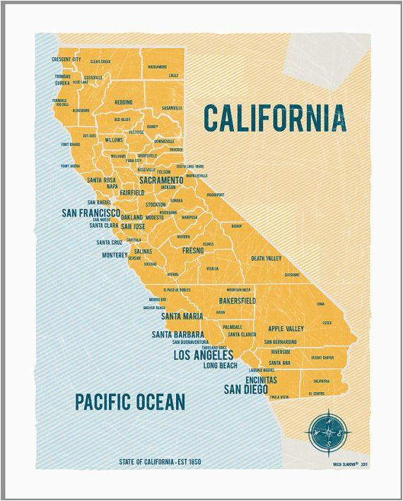 california map 16 x20 yellow vintage style poster locally