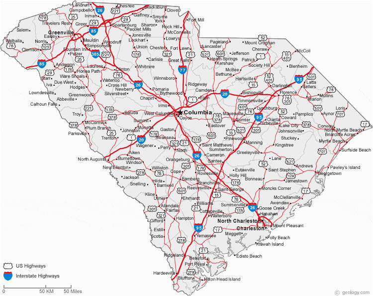 map of south carolina cities south carolina road map