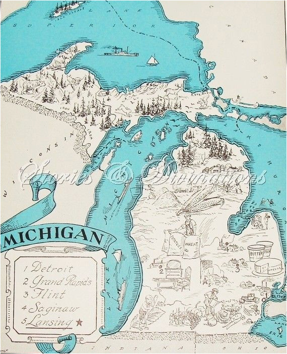 vintage reproduction map of michigan storiesdivinations etsy shop