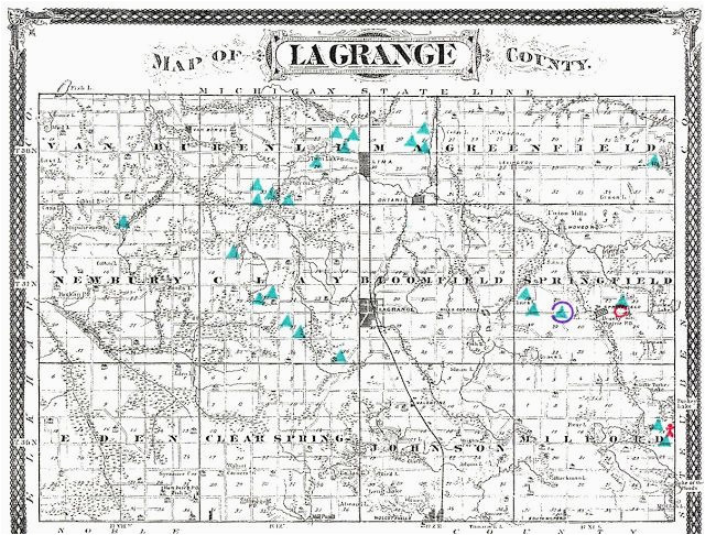 map with locations of burial mounds and earthworks in lagrange