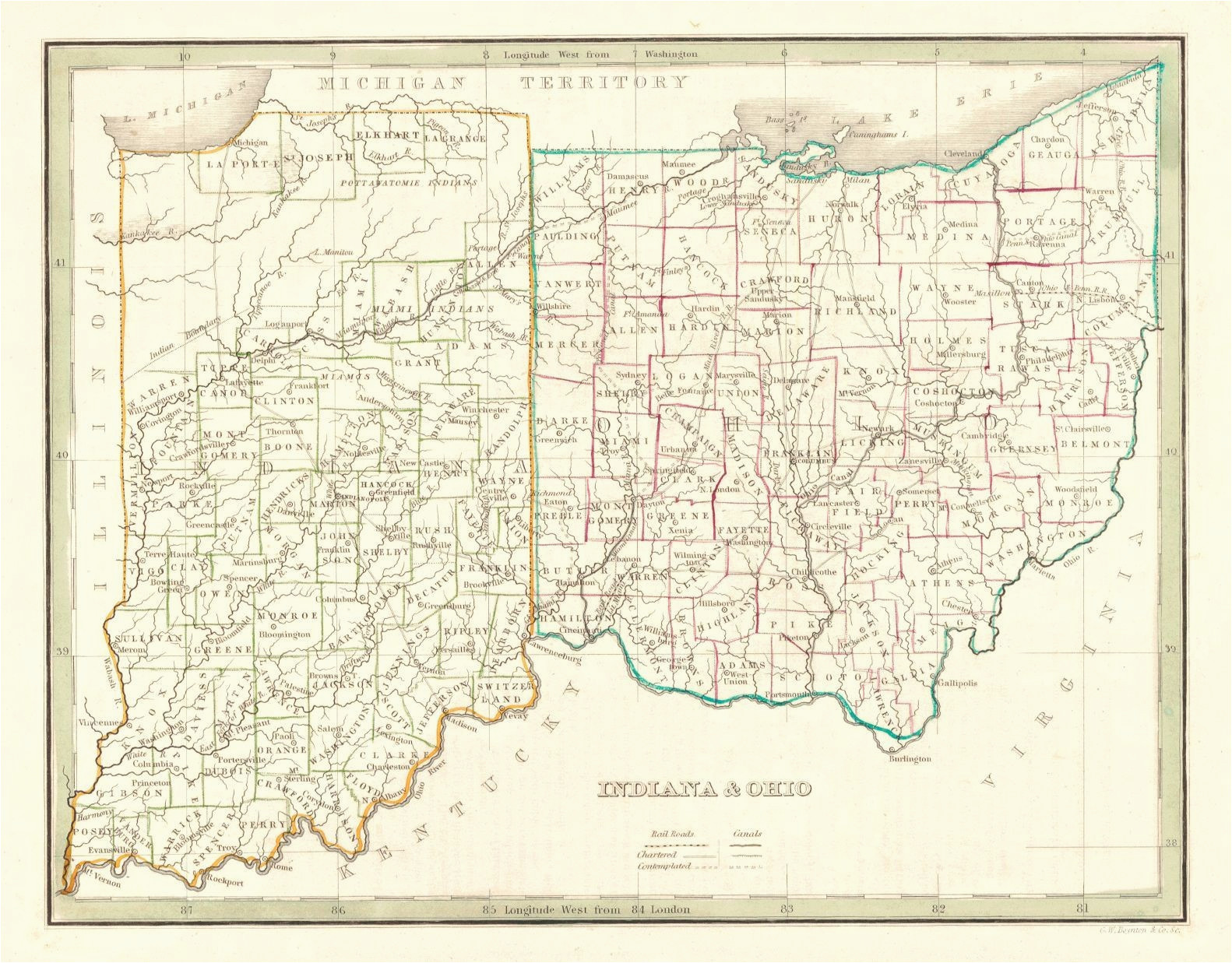 bloomington map lovely us counties map line best indiana ohio 1835