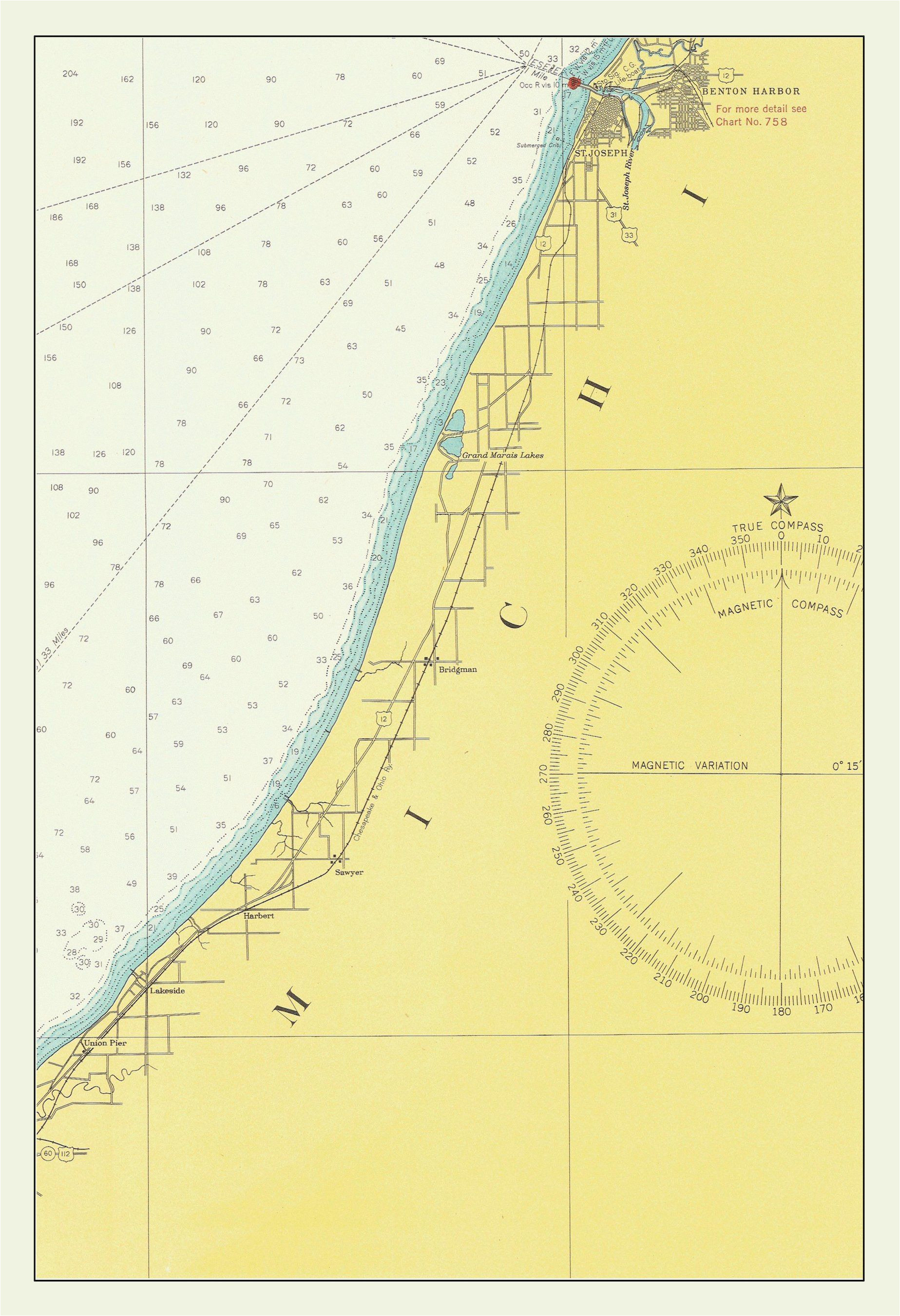 lake michigan map eastern shore benton harbor 1947 products