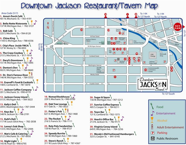downtown jackson restaurant map downtown jackson mi usa mappery