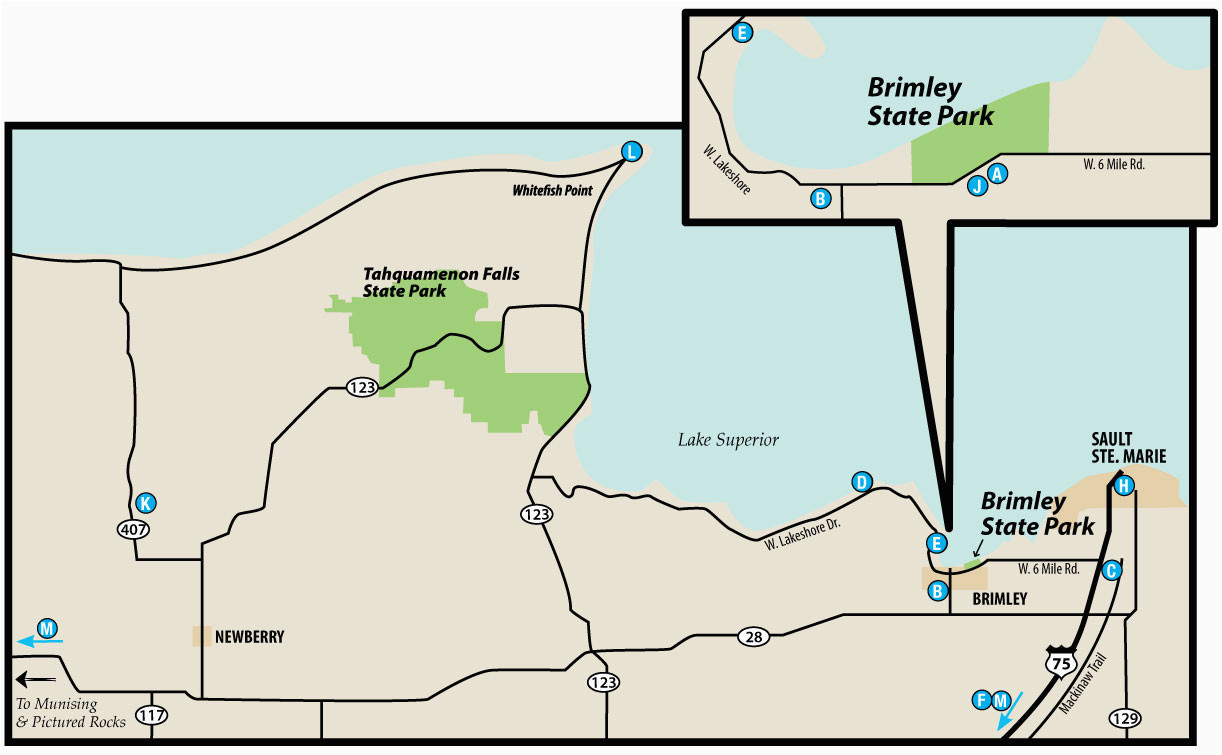 brimley state parkmaps area guide shoreline visitors guide
