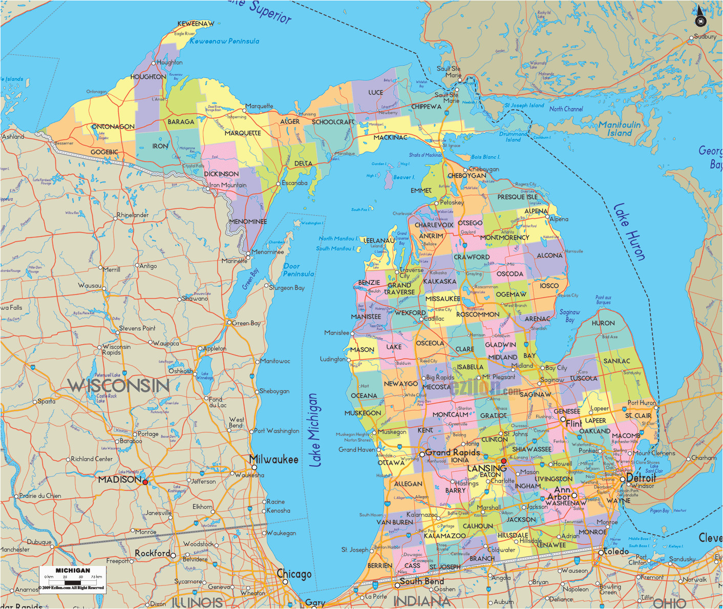 map of state of michigan with its cities towns and counties been