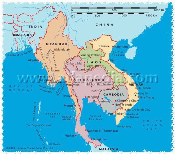 political map of myanmar thailand laos cambodia vietnam