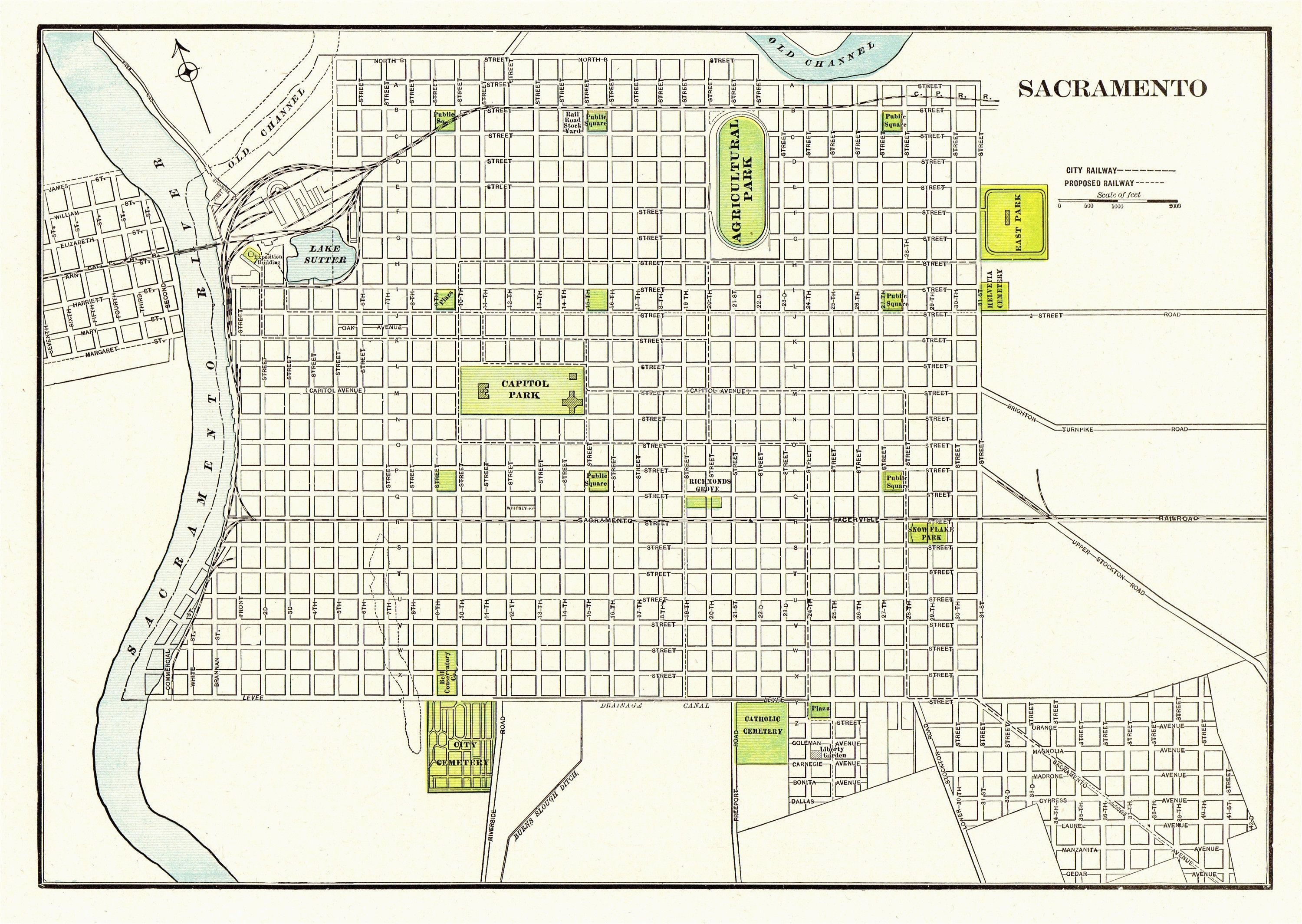 1901 antique sacramento city map reproduction print of sacramento