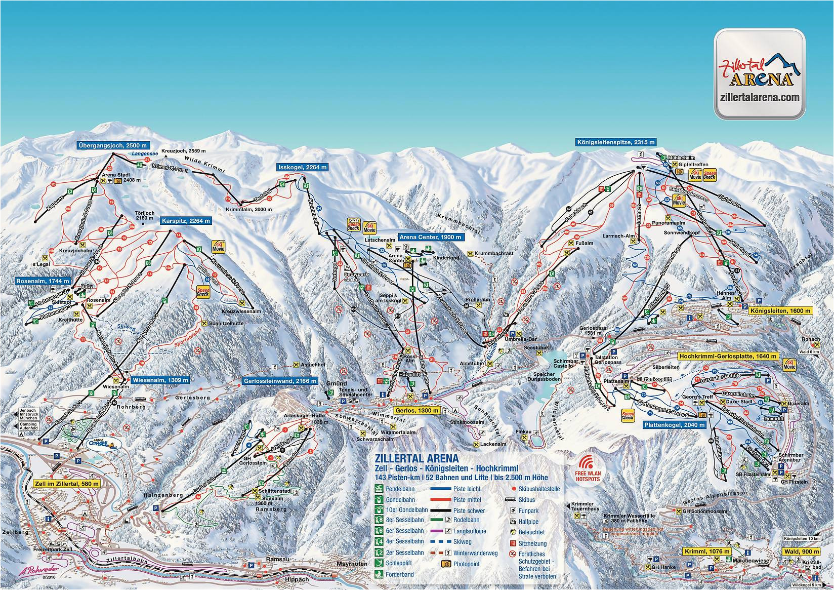 bergfex piste map zell am ziller zillertal arena panoramic map