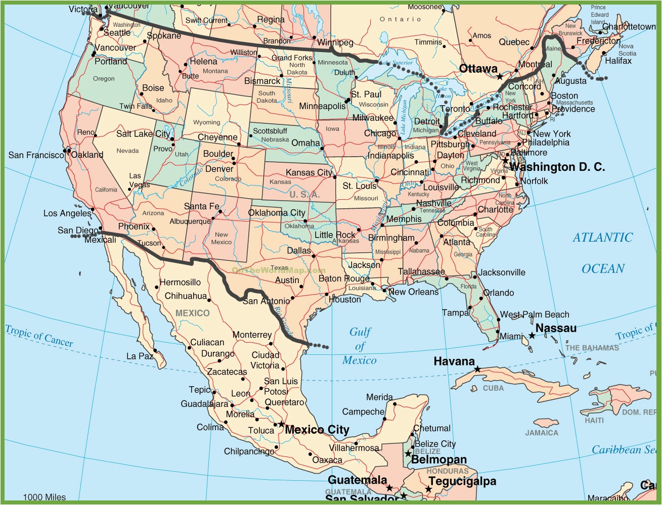 usa and mexico map