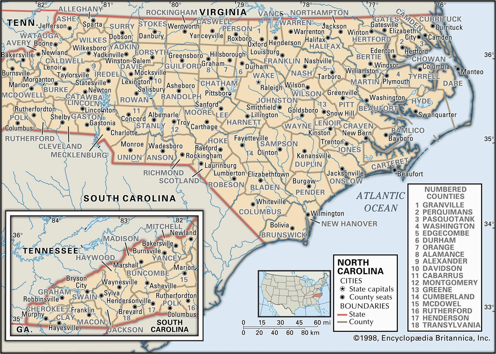 state and county maps of north carolina