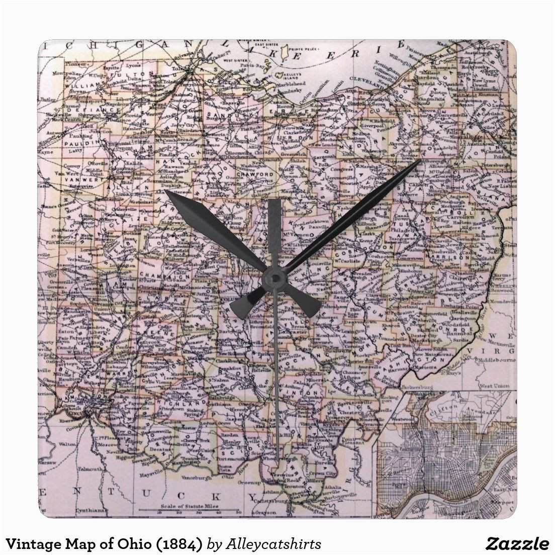 vintage map of ohio 1884 square wall clock vintage maps wall