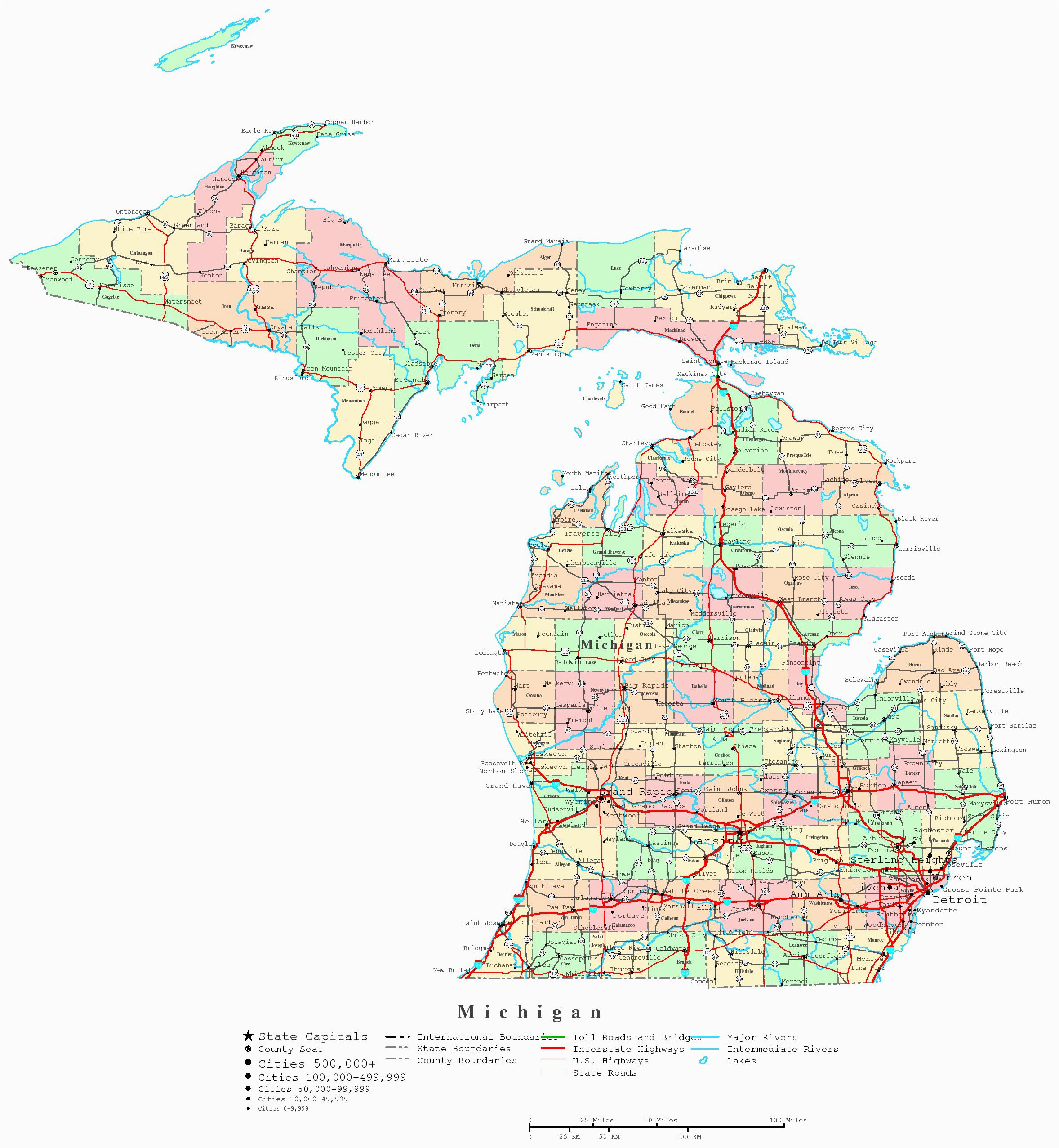 michigan map with cities and counties awesome best s of print map