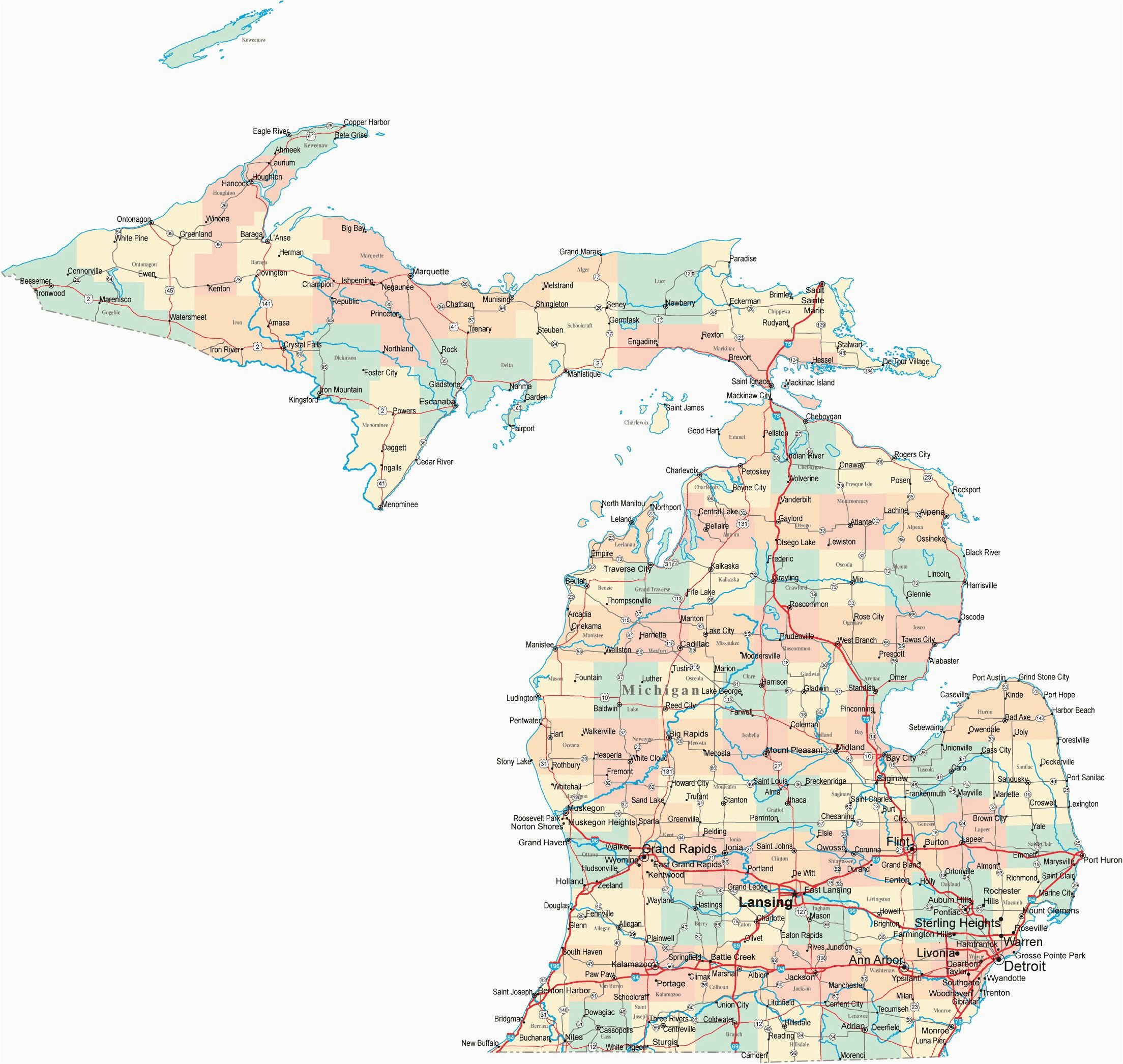 michigan map with cities and counties beautiful map michigan