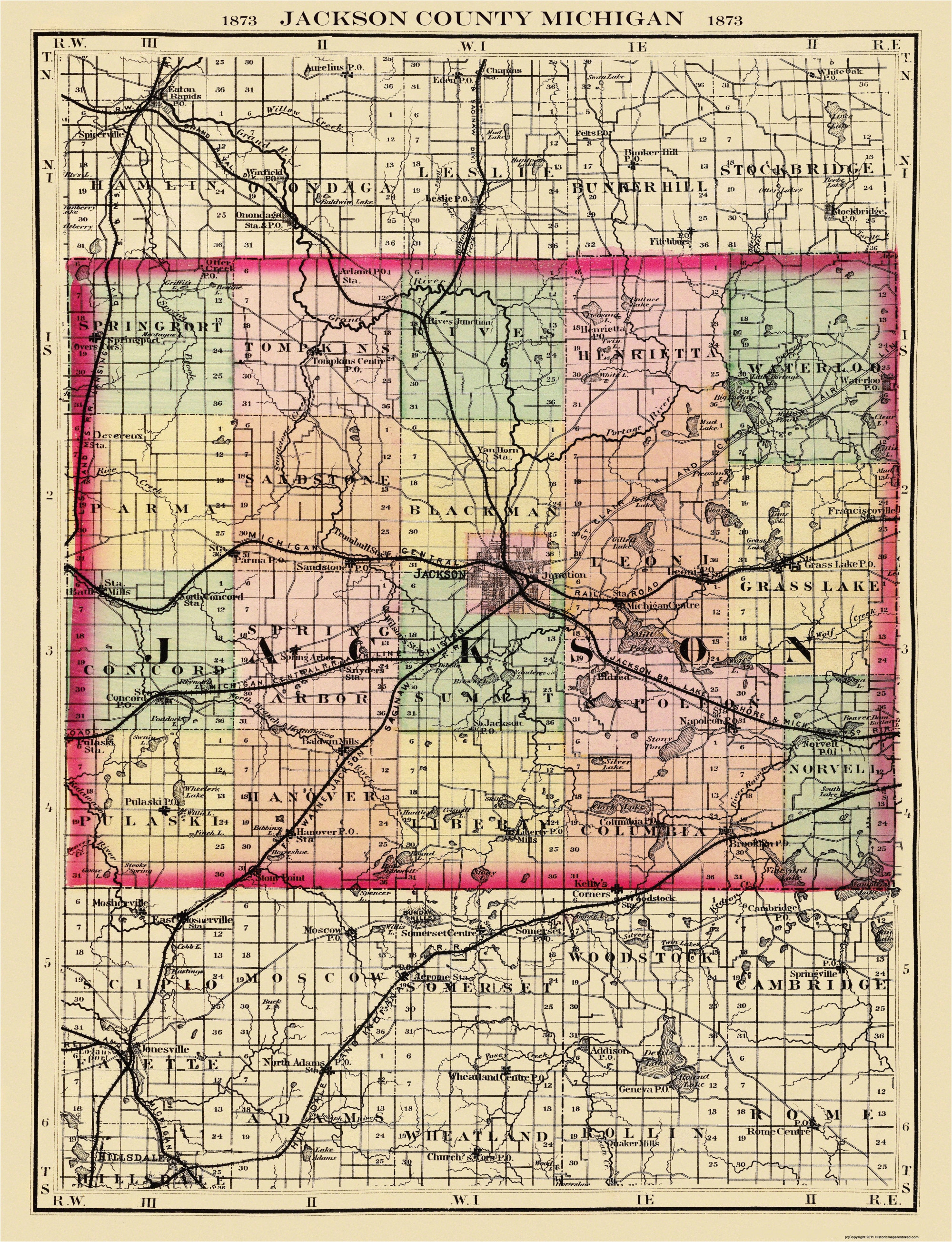 old county map jackson michigan 1873 23 x 30 walmart com