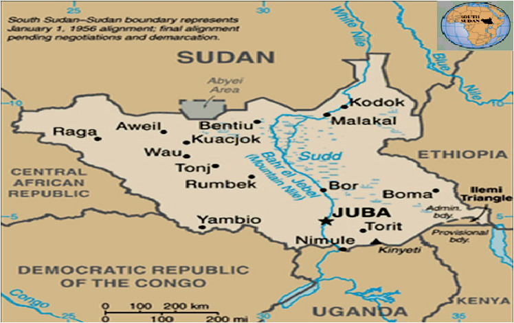 the map of south sudan showing the location of juba sources adopted