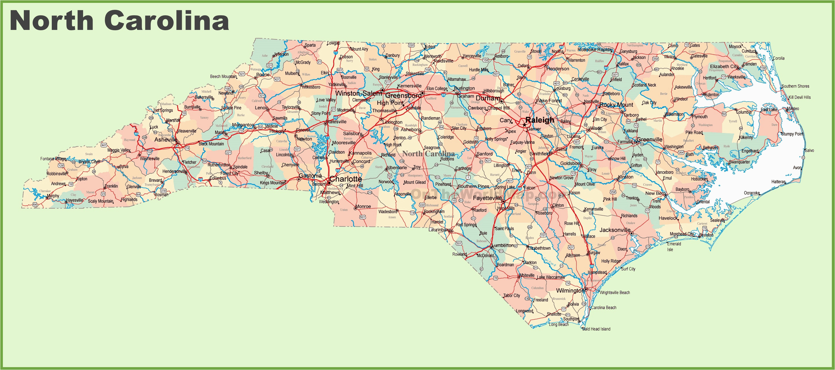 road map of north carolina with cities