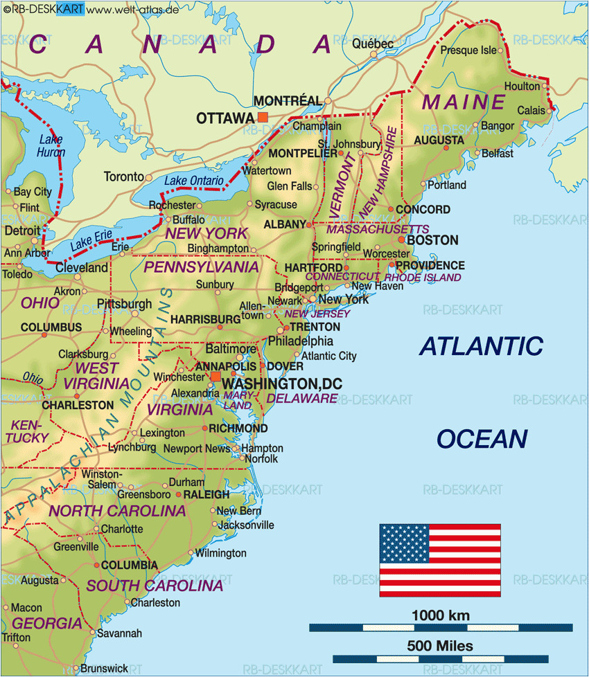 map of east coast usa region in united states welt atlas de