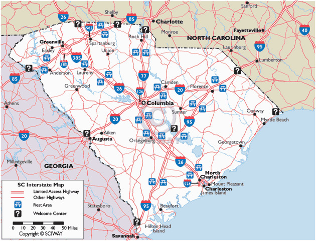 map of south carolina interstate highways with rest areas and