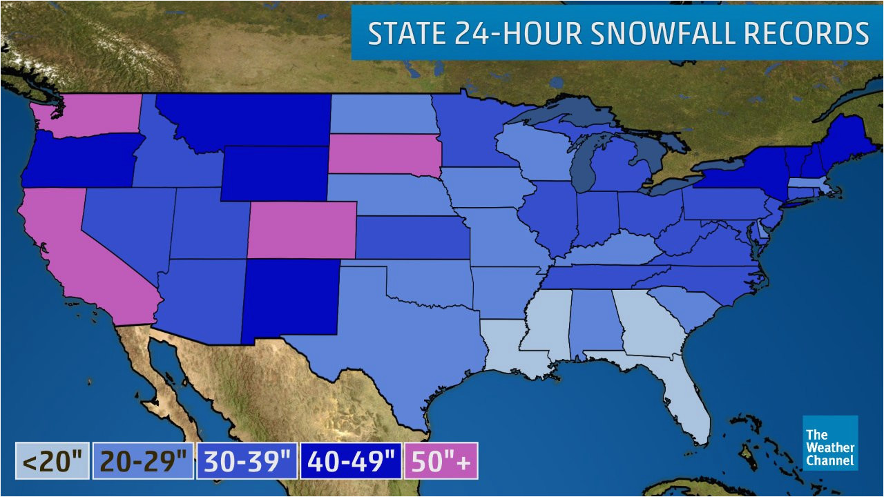 the greatest 24 hour snowfalls in all 50 states the weather channel