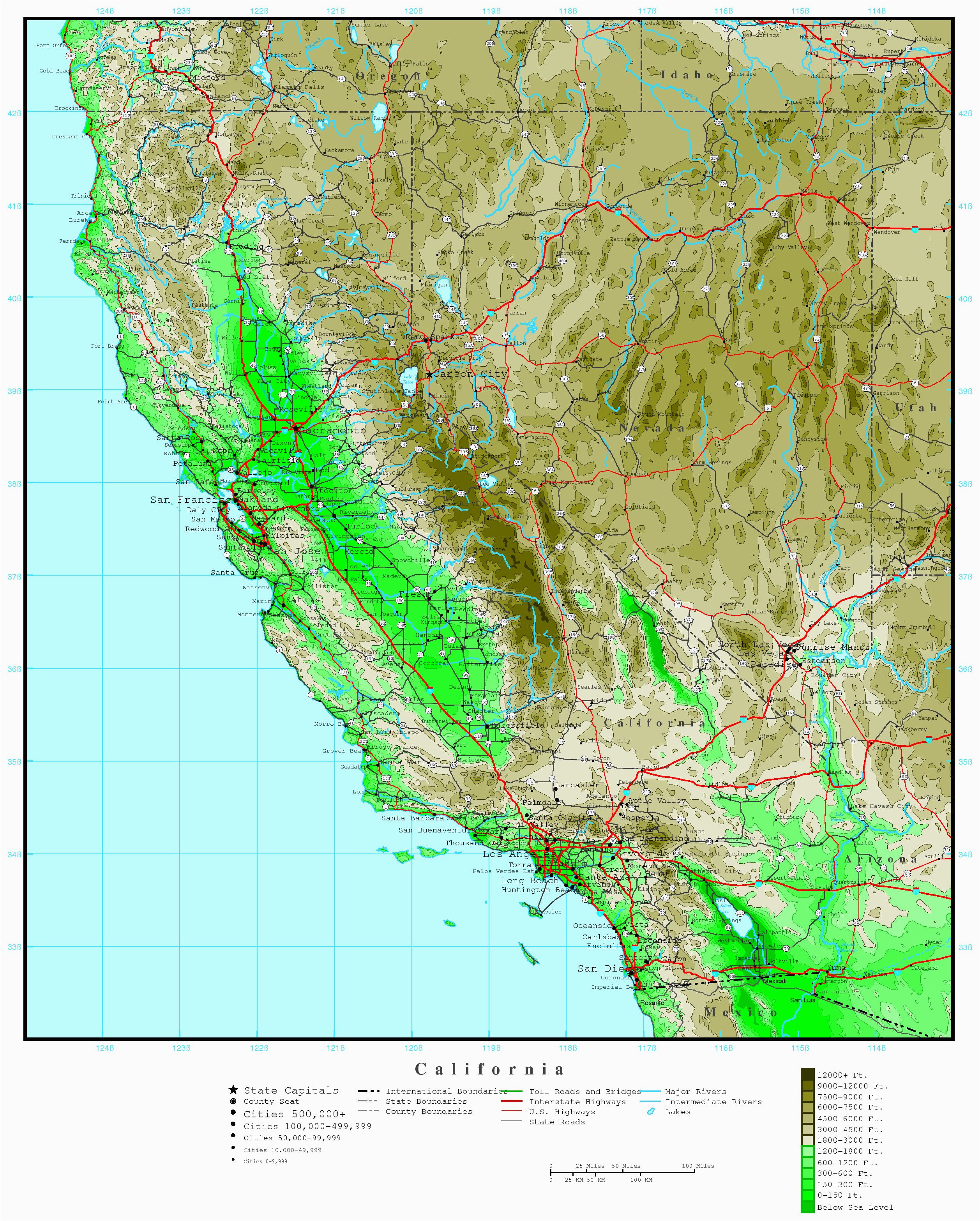 beautiful california elevation map ideas printable map new