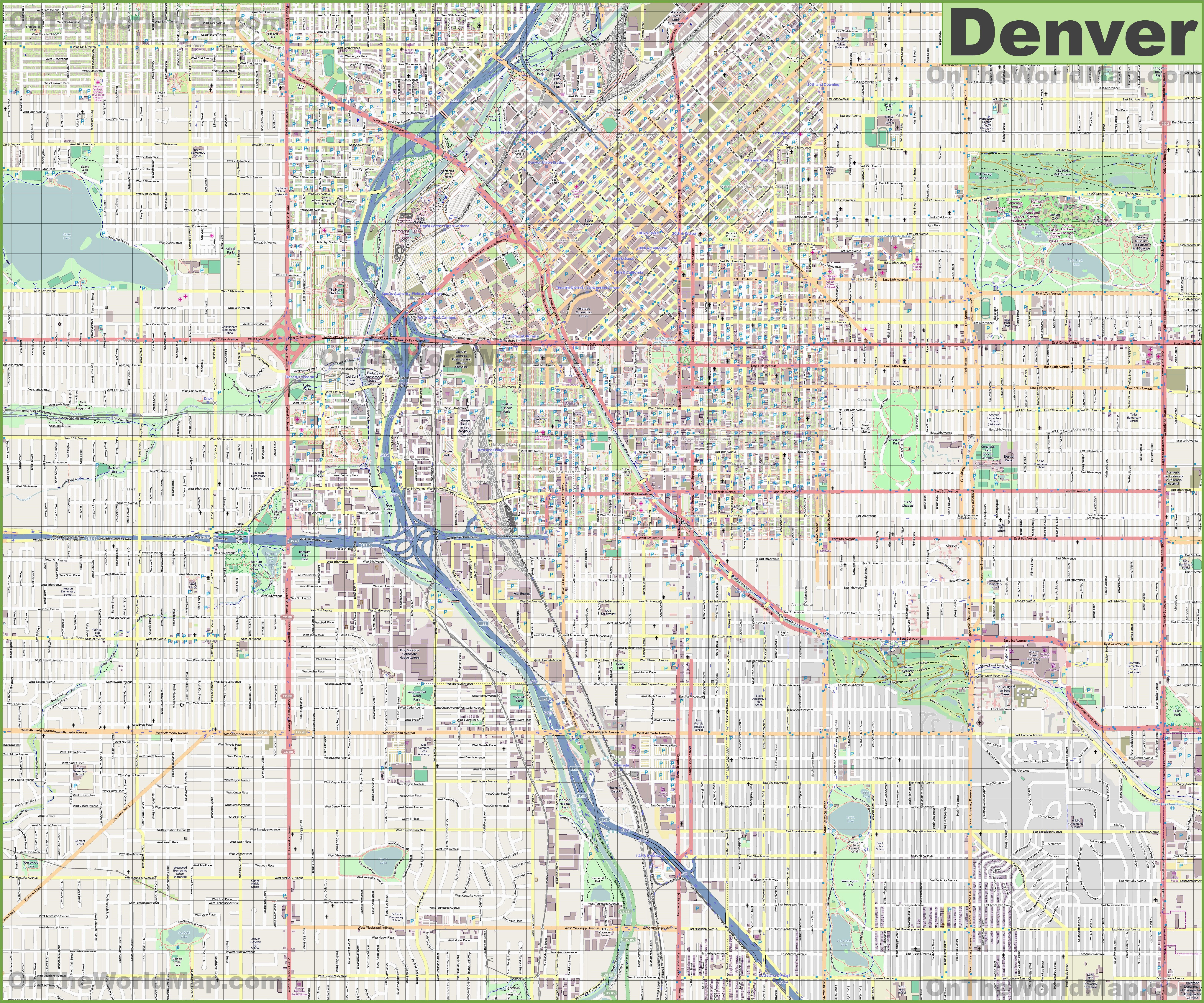 large detailed street map of denver