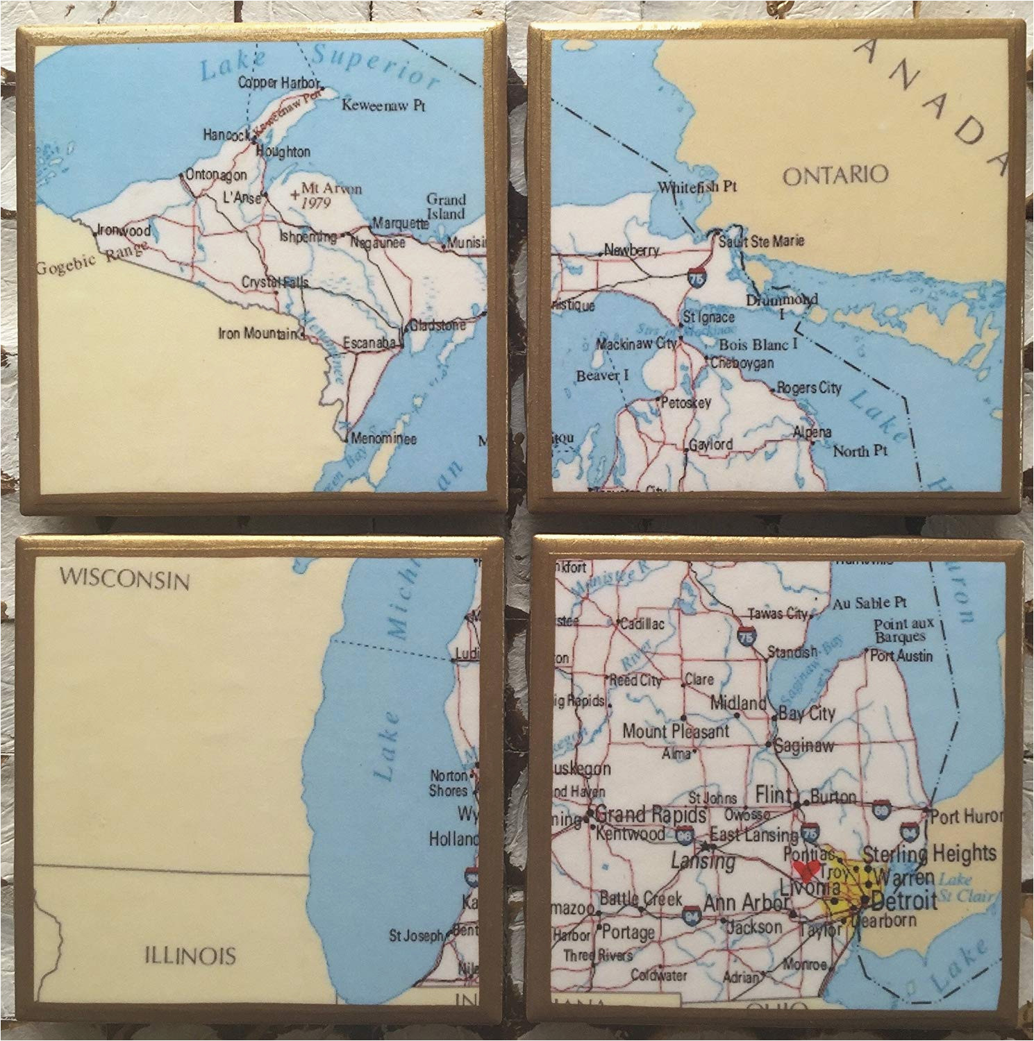 amazon com coasters personalized michigan map coasters with heart
