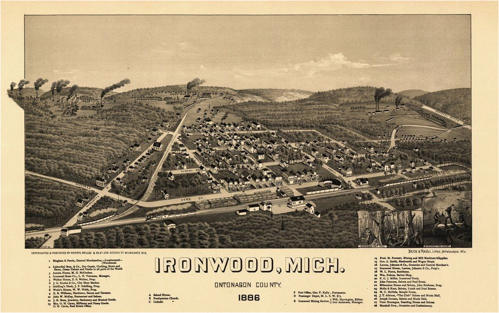 historic map of ironwood michigan 1886 ontonagon county kjaposters