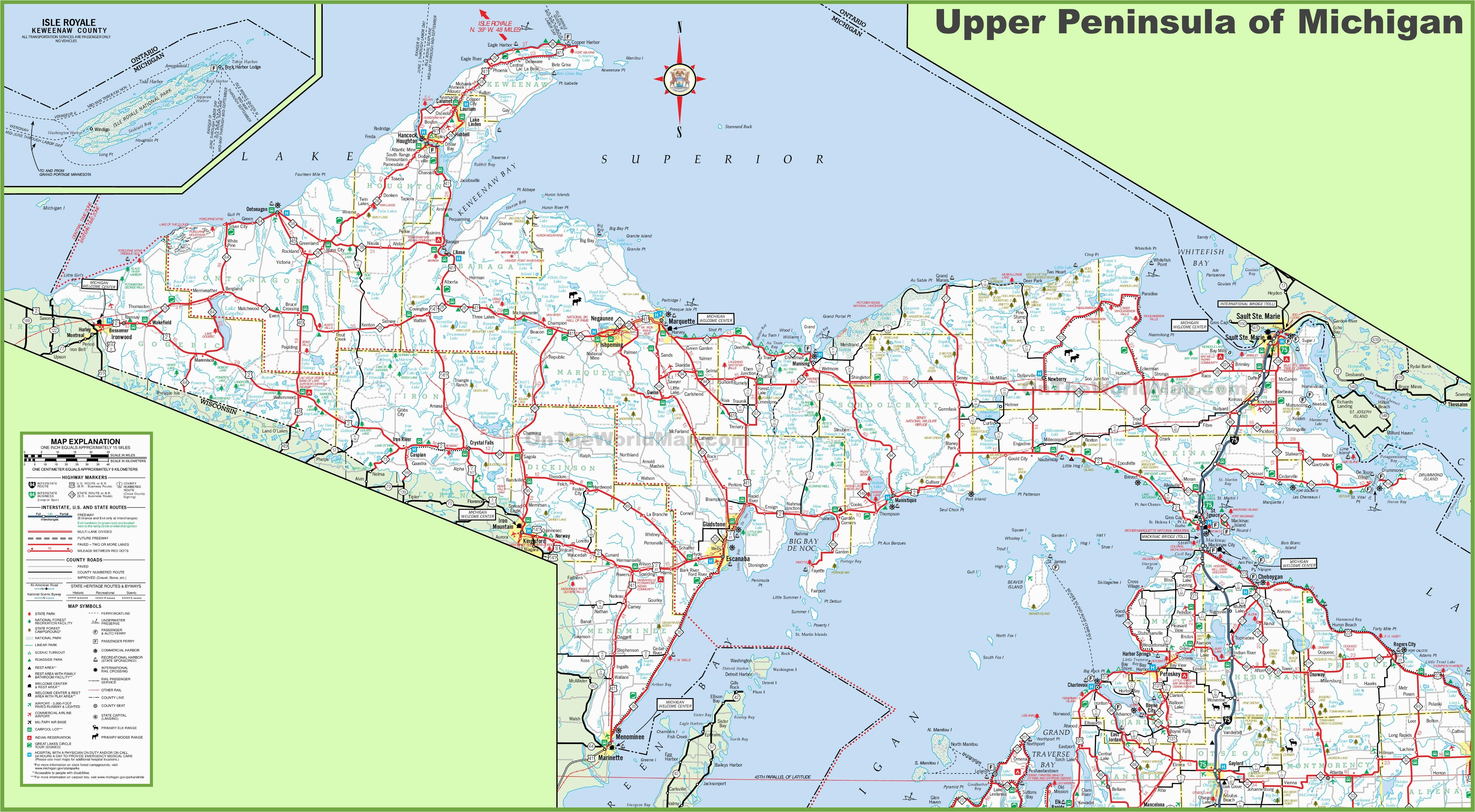 airports in michigan map fresh map of upper peninsula of michigan