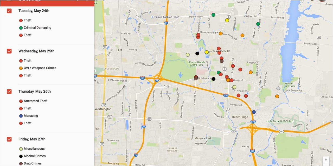 westerville crime map may 23rd 29th 2016 westervilleoh io