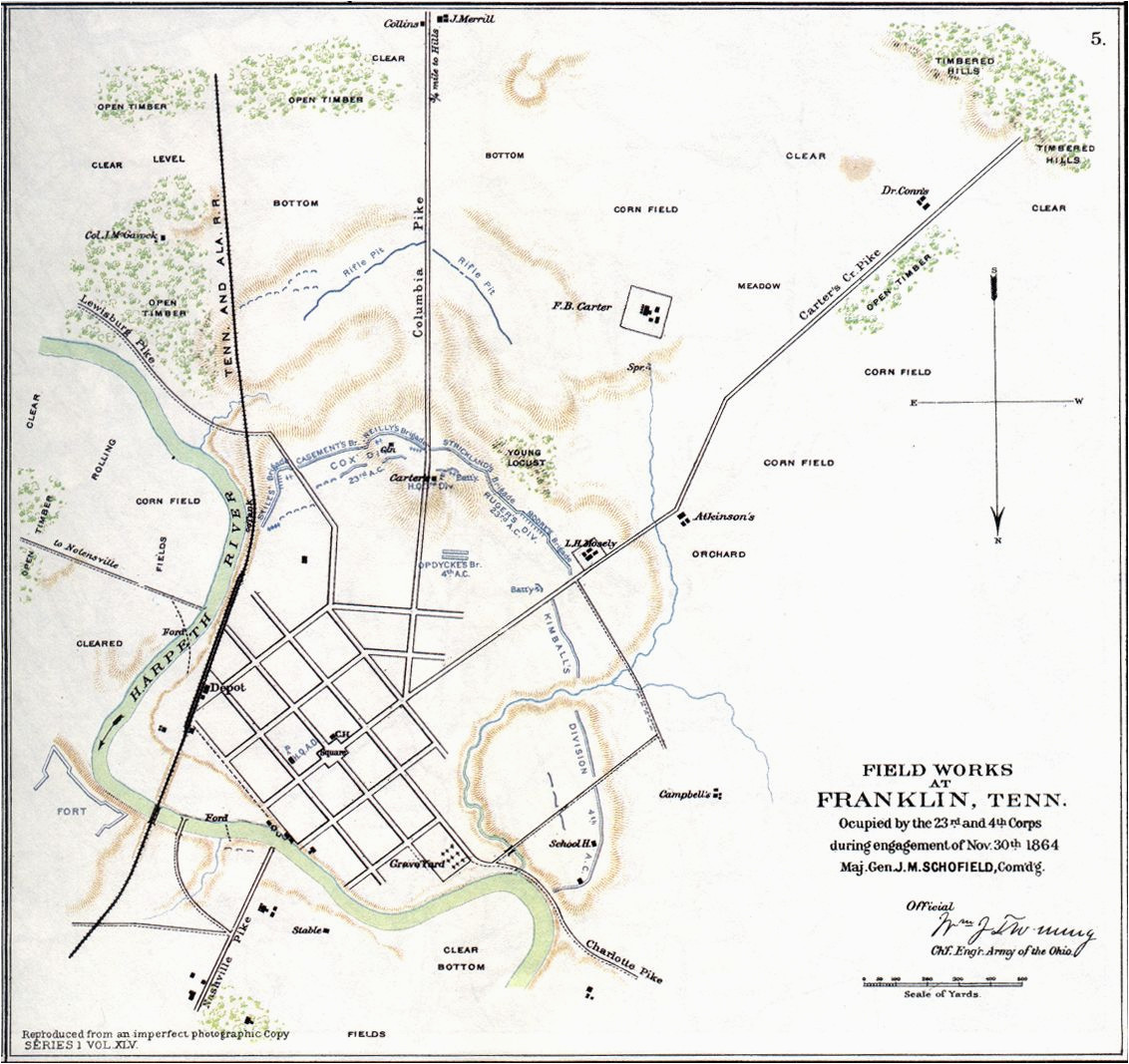 map of franklin tn 1864 battle of franklin usa tennessee