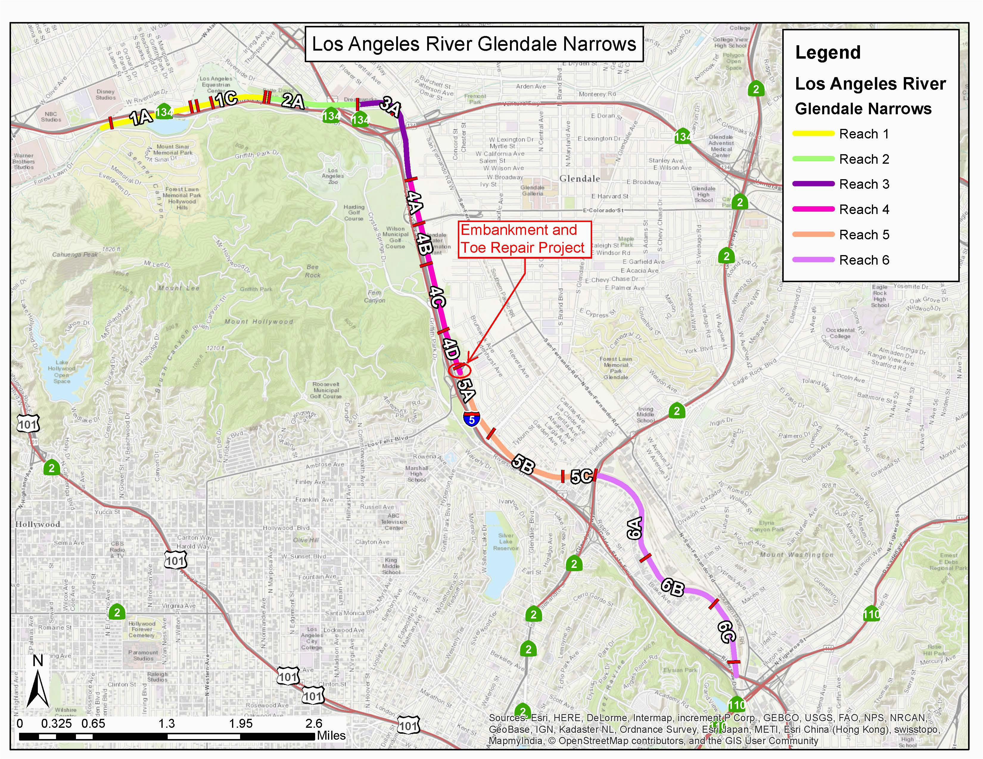 los angeles california on a map outline los angeles river active and