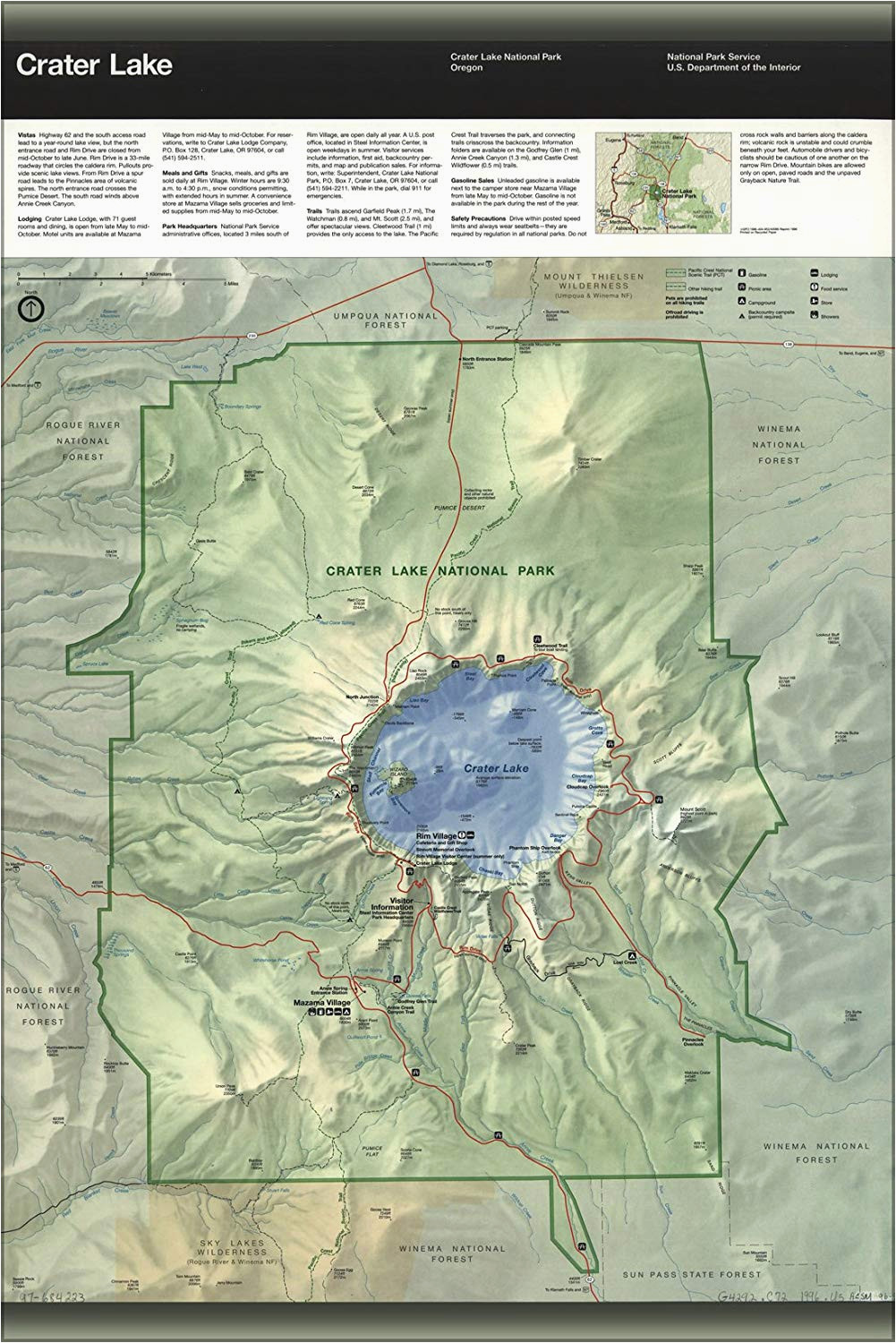 amazon com 20x30 poster map of crater lake national park oregon