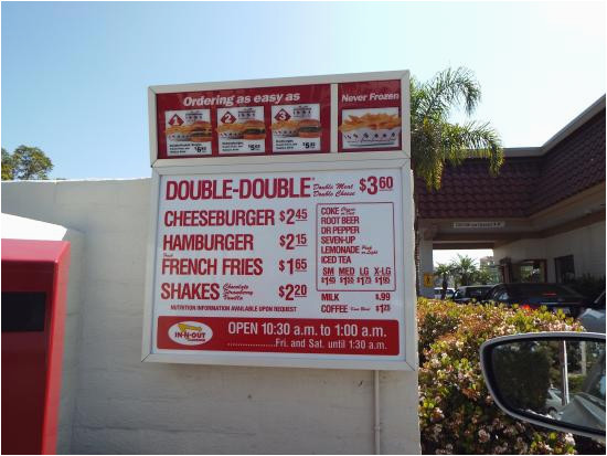 menu board prices as of april 2015 picture of in n out burger