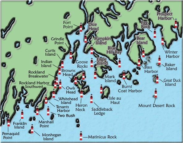 acadia and penobscot bay maine lighthouse map the lighthouse on