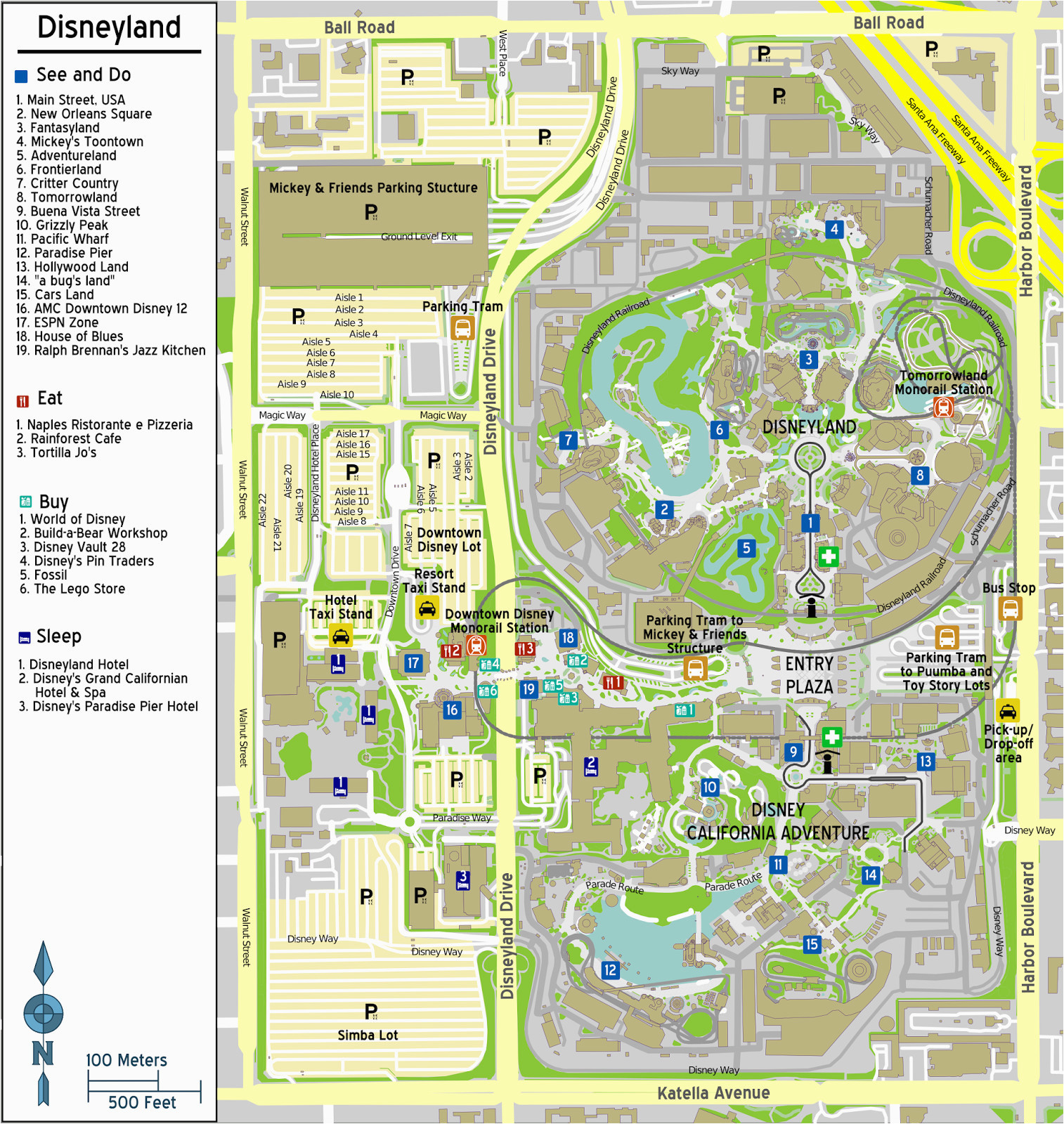 map of disneyland and california adventure detailed map od